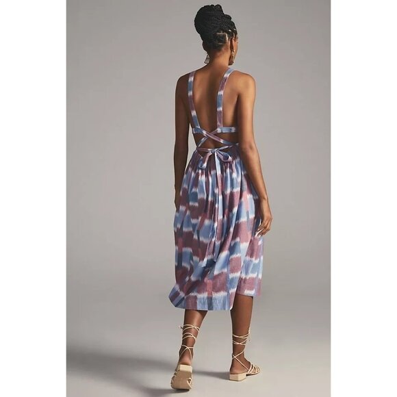 Anthropologie Deep V Strappy Back Tie Midi Dress - Picture 4 of 6